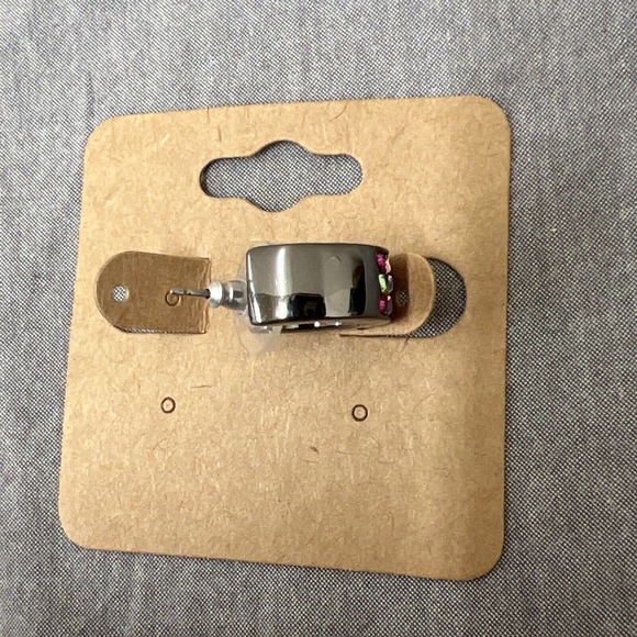 Women Signed Givenchy Earrings, Pewter Tone Rhinestone J Hoop Huggie, Piercing - Picture 5 of 9